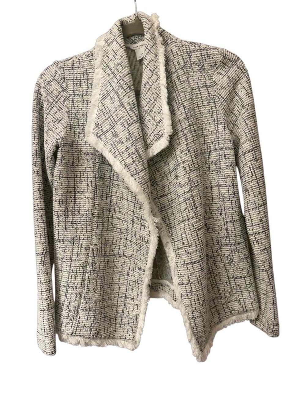 NWOT Club Monaco Tweed Waterfall Cardigan Cream Black Frayed Edge Sz S/P $198
